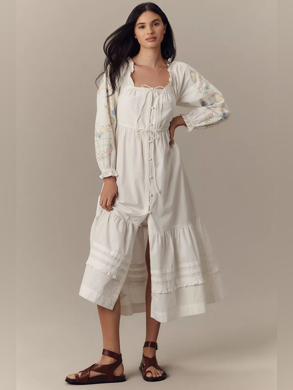 New Damson Madder Junia white cotton embroidered midi dress
